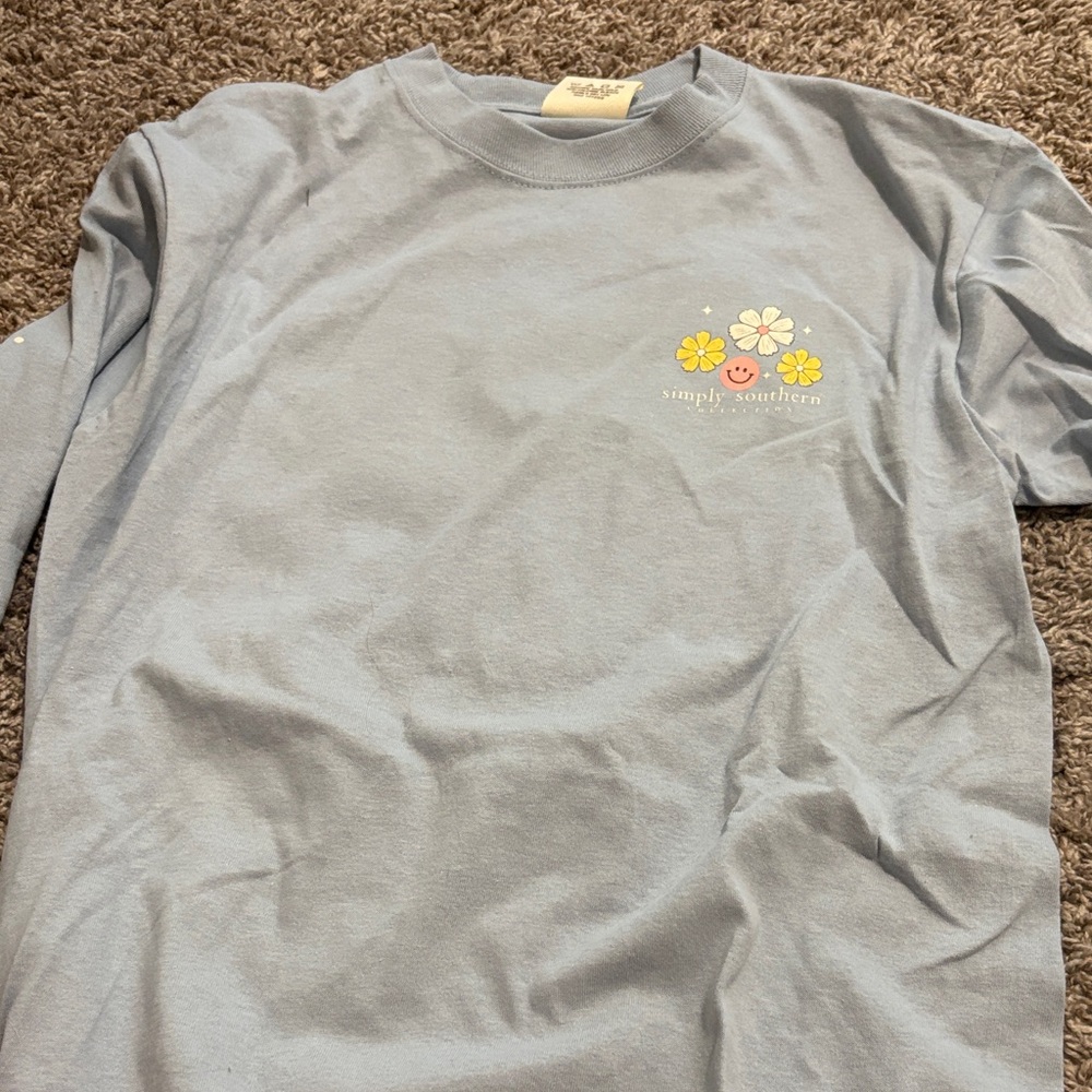 Simply Southern Kids Light Blue Tee with Yellow Flowers